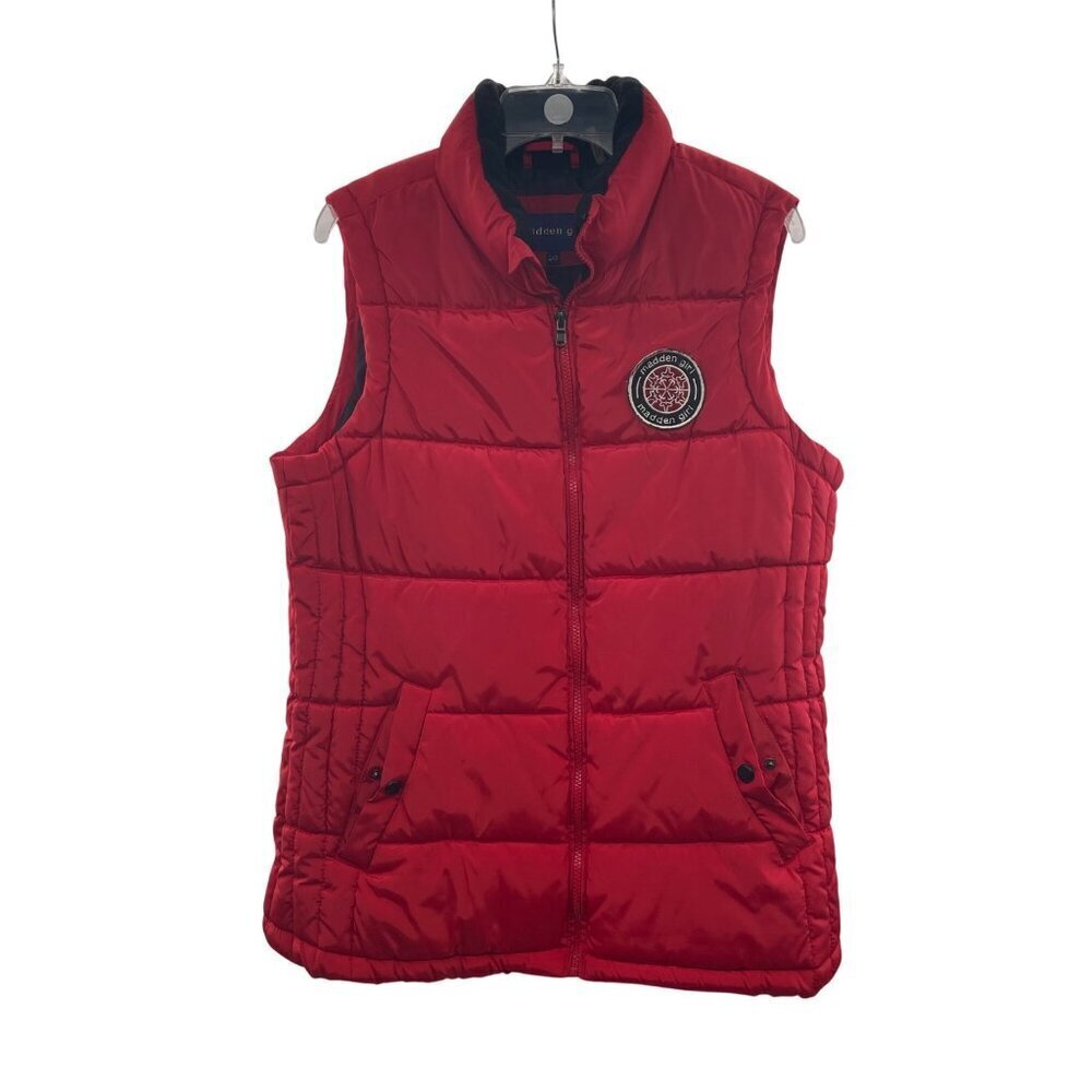 Madden Girl Women's Quilted Vest Logo Patch Red/Multi Size Large Pockets